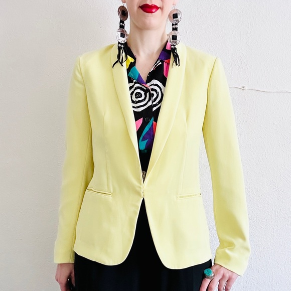 RAG AND BONE Chartreuse Yellow Lightweight Shawl Collar Exposed Seam Blazer - Picture 6 of 12